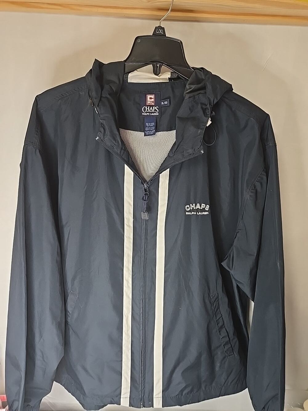 Vintage Chaps Ralph Lauren Men's SZ XL Black Full Zip Windbreaker Jacket Hooded